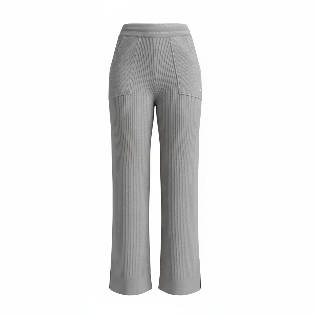 Gymshark Ribbed Wide-Leg Pants In Light Gray